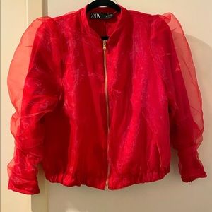 Red Zara Bomber Jacket top